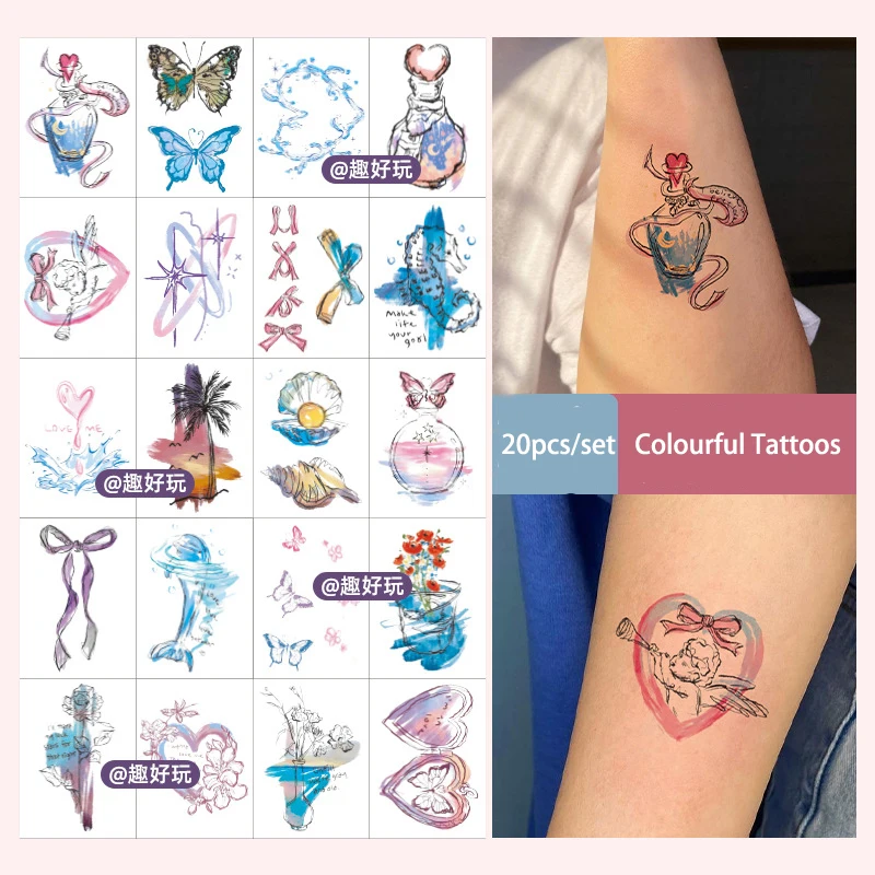 

20pcs/set Colorful Small Fresh Butterfly Vase Bow Pattern Waterproof Sweatproof Temporary Tattoo