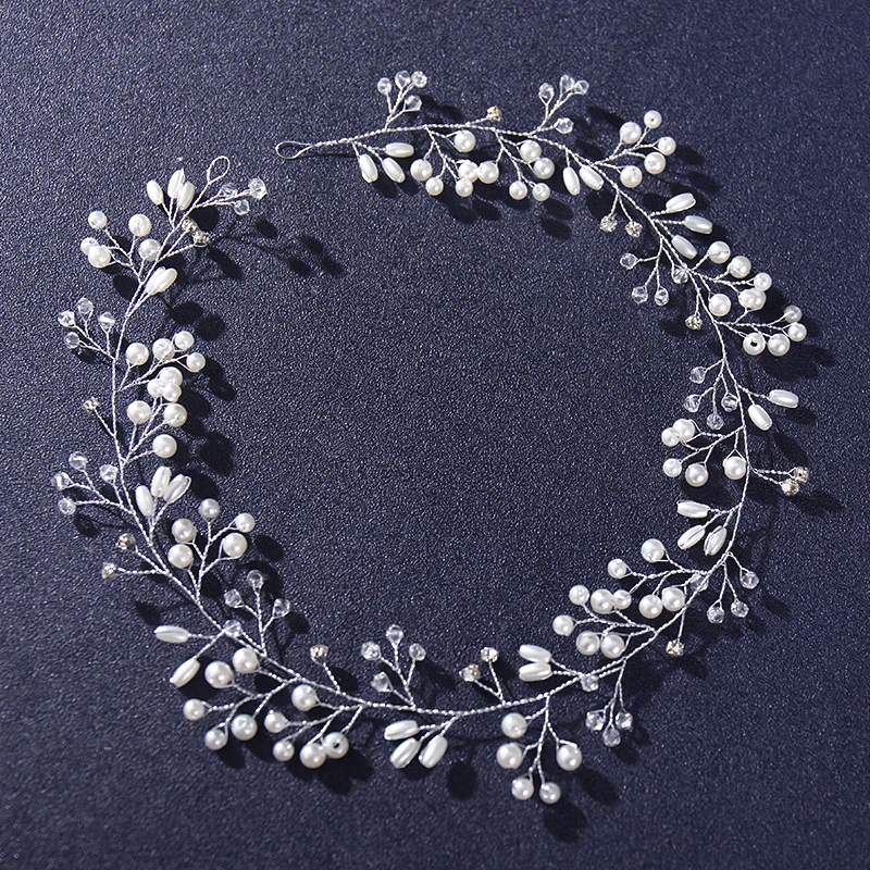 Handmade Gold Silver Color Long Crystal Headbands For Women Bride Pearls Wedding Hairband Hair Accessories Jewelry