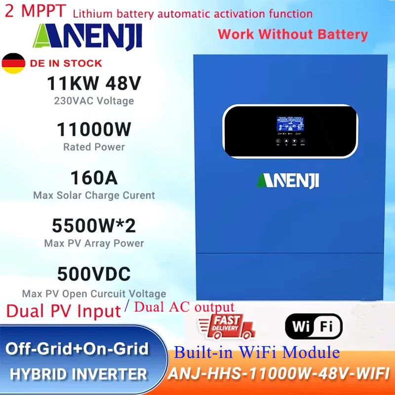 11KW 48V HYBRID SOLAR INVERTER 220VAC Off Grid Tie อินเวอร์เตอร์ DUAL AC เอาต์พุต/อินพุต PV PURE Sine Inversor 160A MPPT Solar Charger 1