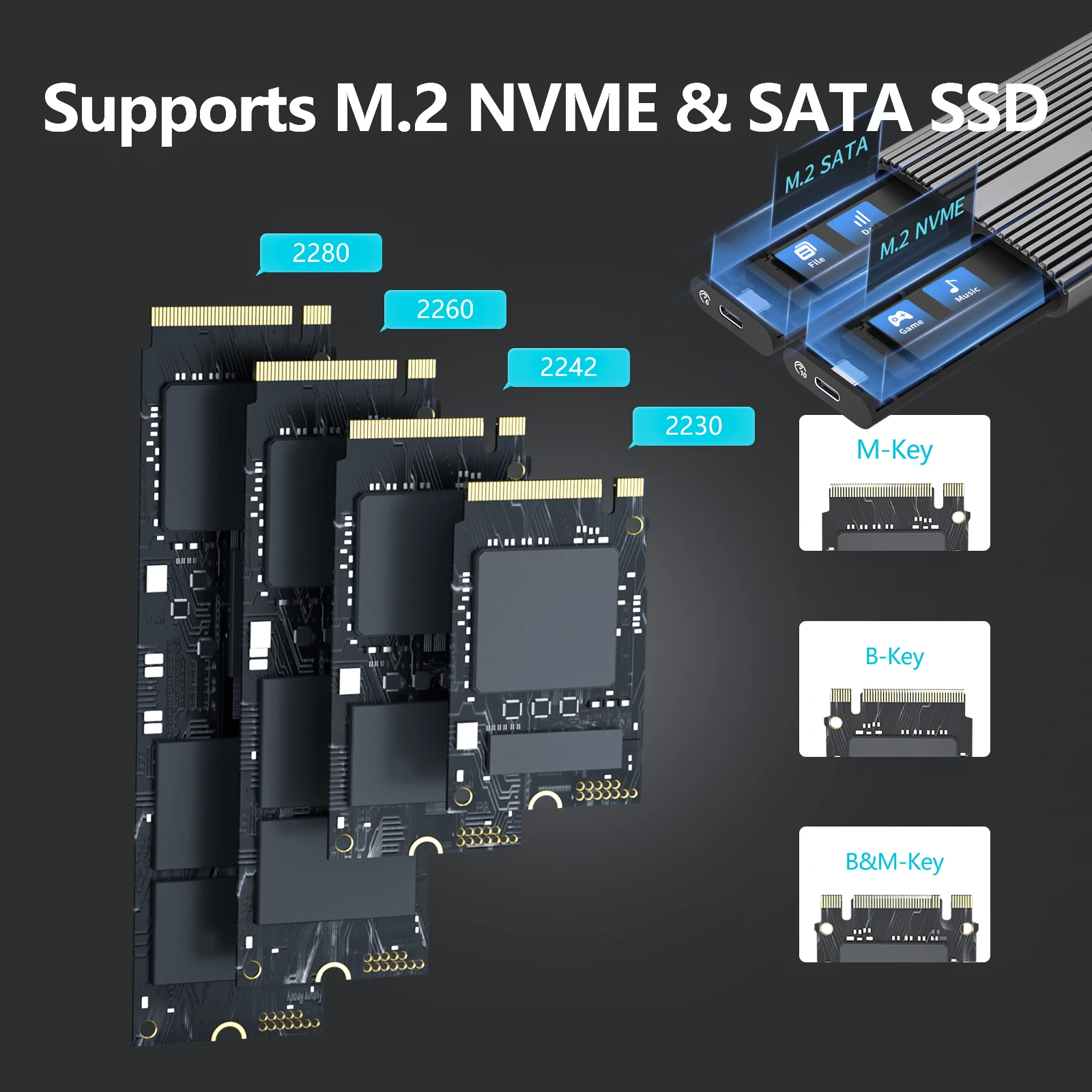 Gabinete Dual Bay Livre, M.2 NVMe 2bay
