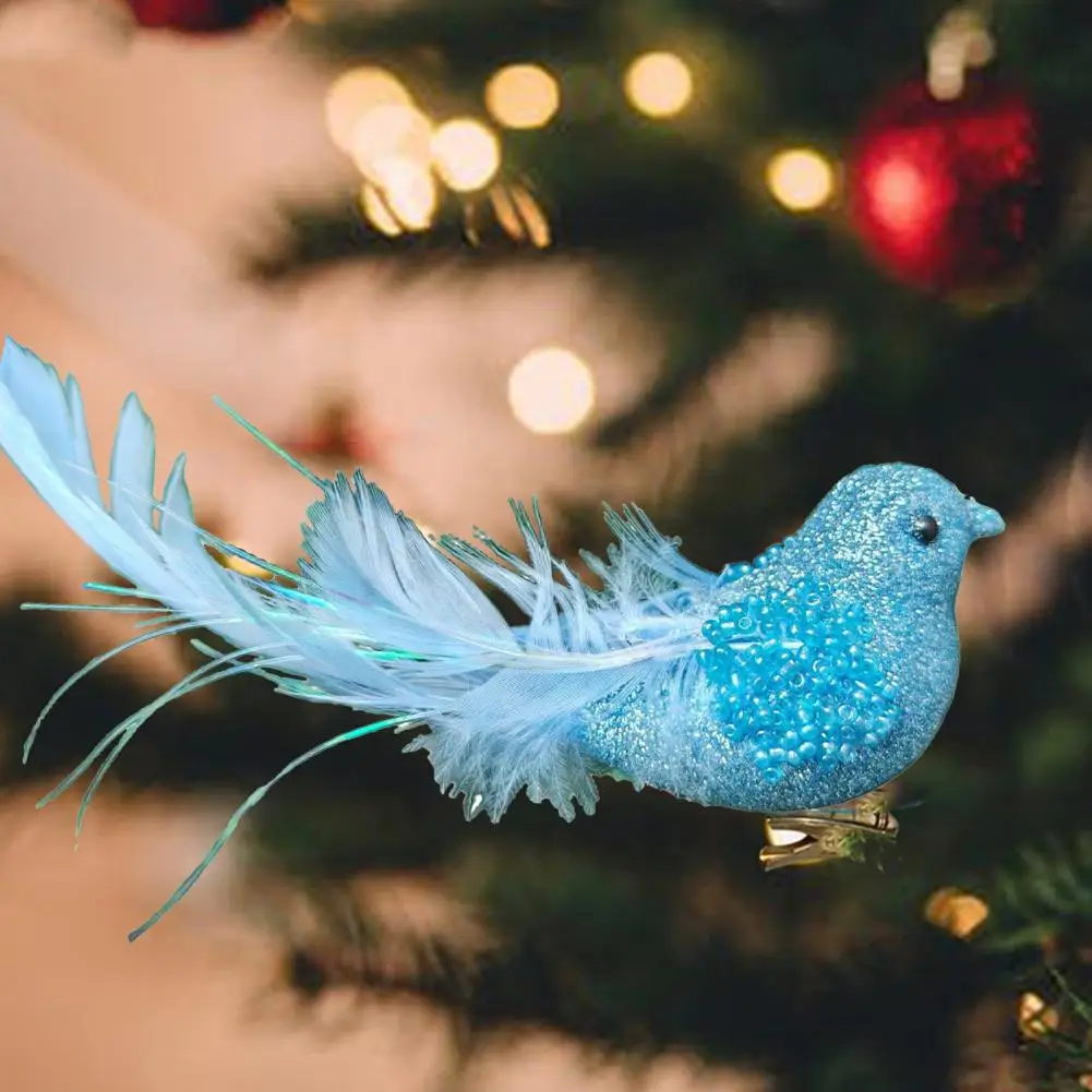 

Holiday Bird Decoration Festive Glitter Feather Bird Ornament with Clip for Christmas Tree Decoration Sparkling Design for Home