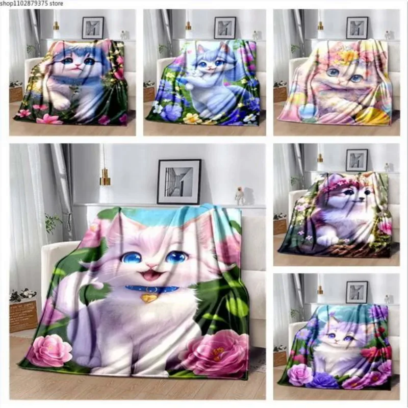

Beautiful Flower and Cat Blanket,christmas Gifts,Sofa Bde Car Living Room Bedroom Blankets,Decke,frazad