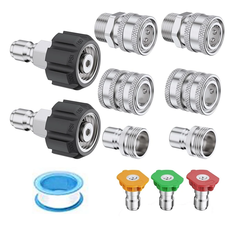 

HOT! Pressure Washer Adapter Set, Quick Disconnect Kit, M22 Swivel To 3/8Inch Quick Disconnect, 3/4Inch To Quick Disconnect