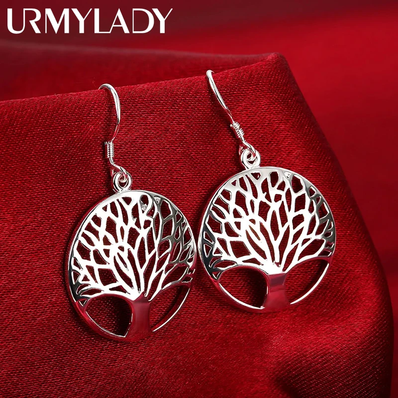 New 925 Sterling Silver Earrings for Women high quality Jewelry Hollow Carved Round tree Christmas Gifts