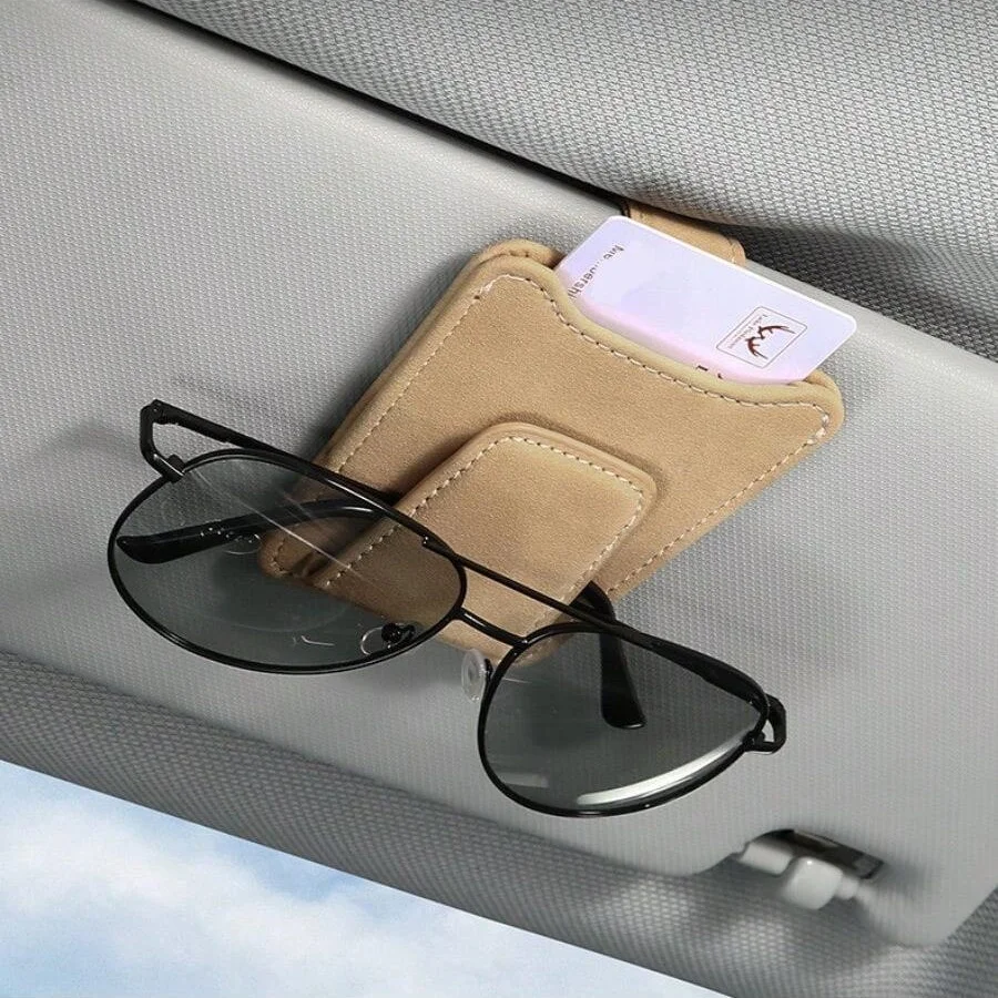 Luxury Suede Leather Car Visor Sunglass and Ticket Holder Clip