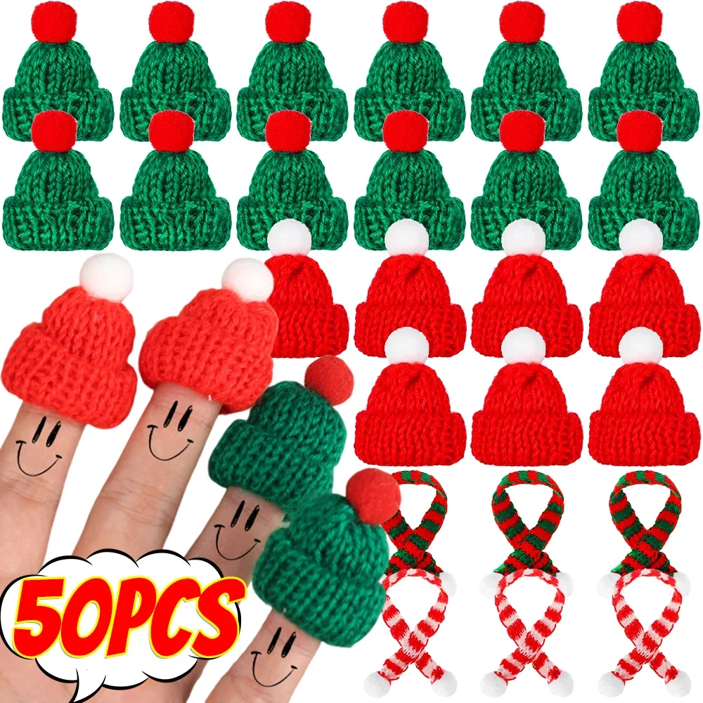 10-50pcs Mini Santa Hat Lollipop Wine Bottle Cap DIY Knitting Christmas Hats Scarf New Year Party Favors DIY Handmade Accessory christmas beanie hat