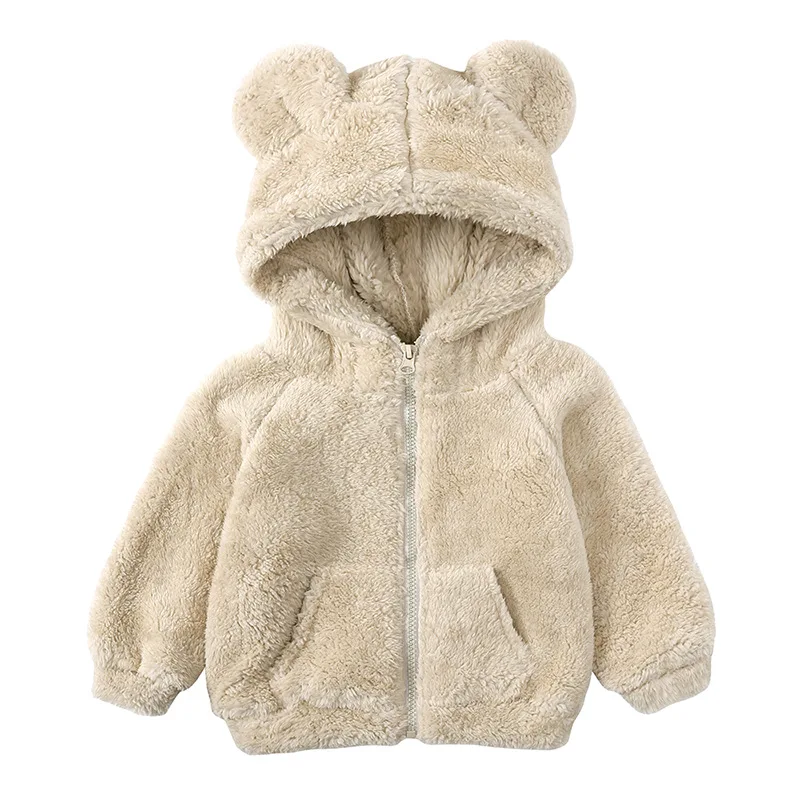 Cute Children's Winter Coat Baby Hooded Plush Jacket Boys Girls Thickened Warm Snow Wears Cartoon Bear Ear Long Sleeve Coats