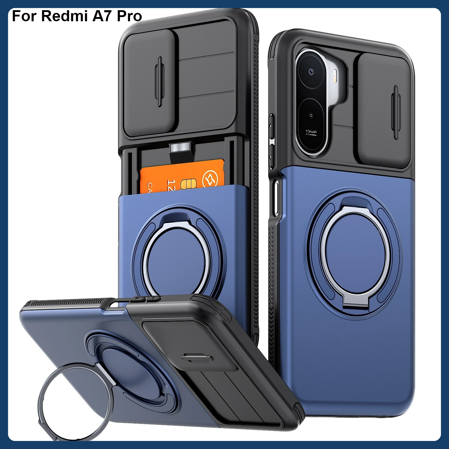 Magnetic Rotating Ring Bracket Case with Slide Camera Protection and Card Slot