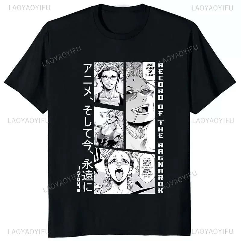 

New Japan Anime Record of Ragnarok Buddha Print Male T-shirt Cotton Short Sleeve T Shirts Harajuku Men Clothing Streetwear Tee