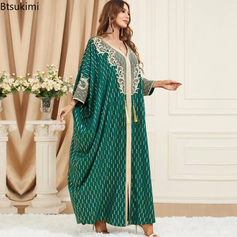Eid Ramadan Abayas for Women Muslim Fashion Bat Sleeve Loose Maxi Dress Moroccan Kaftan Turkey Arab Party Robe Islamic Clothing