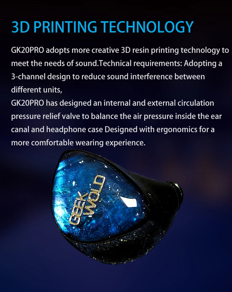 GEEKFLY GEEKWOLD GK20 PRO 3BA+2PZT+Planar+DD IEMs Проводные