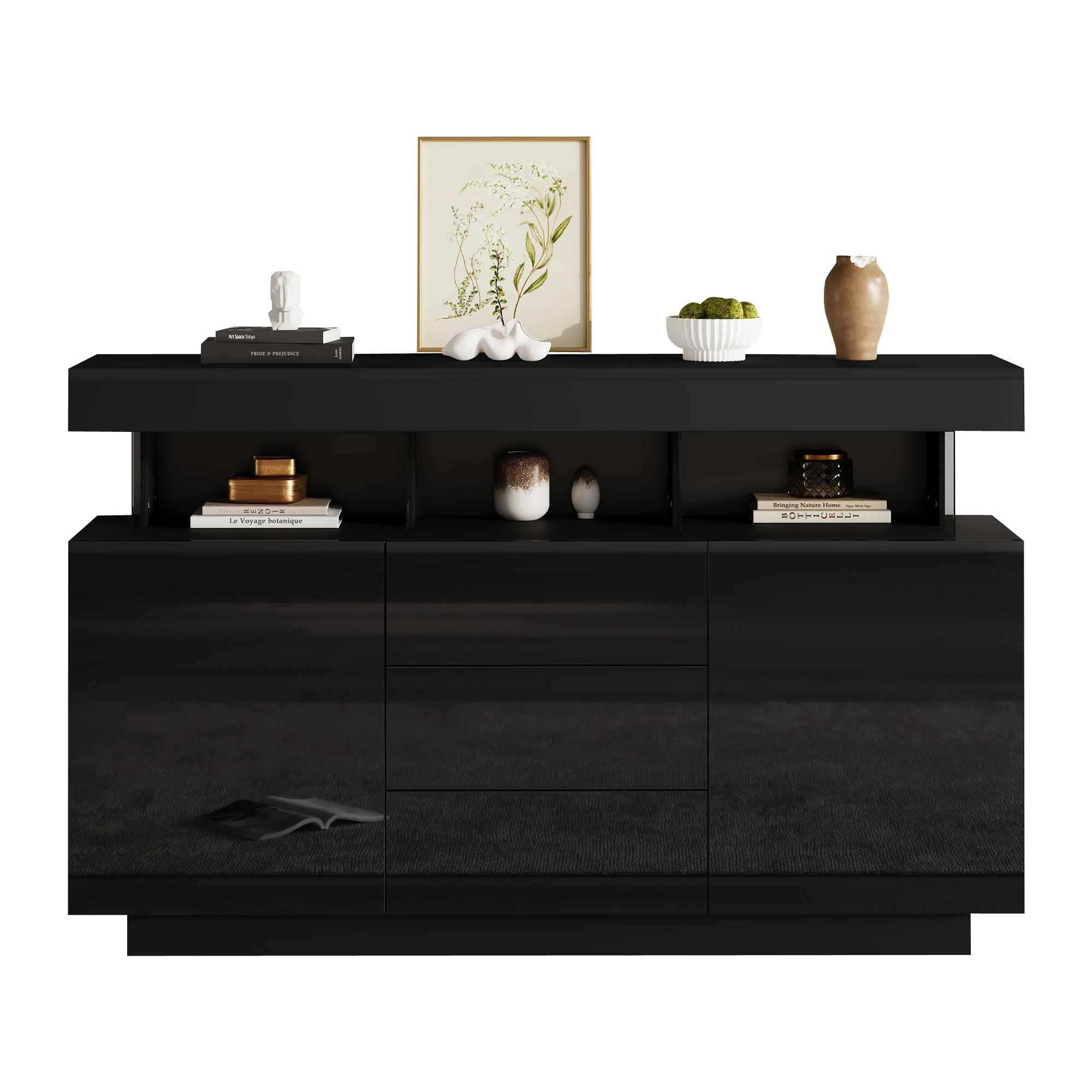 140 x 35 x 80 cm großes modernes Sideboard, Hochglanz-Sideboard, Kaffeebar, Acryl-Sideboard mit LED-Lichtleisten, geeignet für den Essbereich – Detail 23