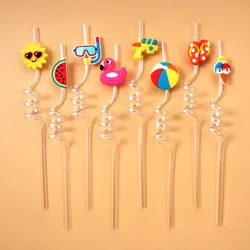 8 - Piece Reusable Spiral Straws Set - Beach Party - Themed Decoration for Birthdays and Cocktails (Transparent)