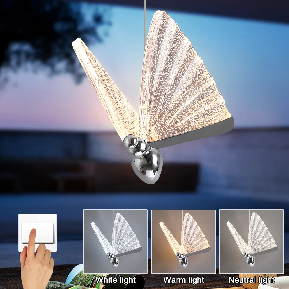 Modern Pendant Lights Butterfly Led Chandelier Ceiling Lamp Bedside Living Dining Room Kitchen Island Decor Hanging Fixture