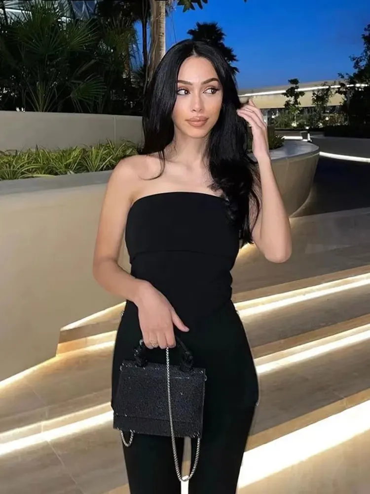 HH Women's Strapless Tube Corset Side Zipper Tops Solid Vintage Off Shoulder Lady Sexy Slim Backless Bustiers Tops