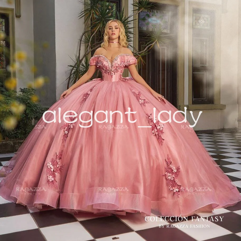 

Ослепительные блестящие платья принцессы Quinceanera с открытыми плечами 3D Цветочная аппликация корсет vestidos de 15 лет quinceeras 2024