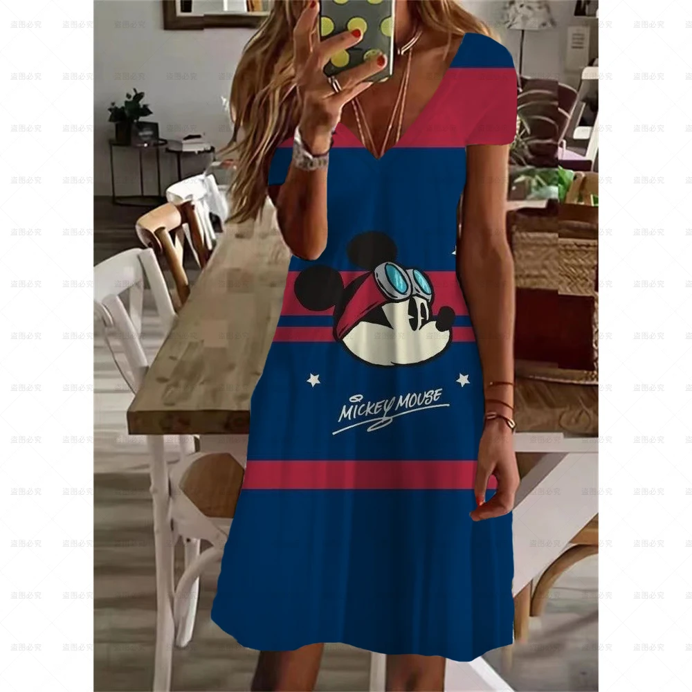 thumbnail image 1 of Nuevo diseño original de verano, vestido mini sexy y lindo de Mickey, escote en V, microelástico, a la moda, cómodo y moderno, vestido mini de calle, 1 of 5