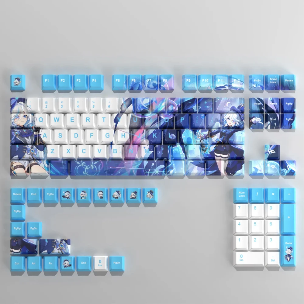 Genshin Impacto Caps Teclado Mecânico Keycap Anime Cartoon Furina Papel Cherry Keycaps Perfil Personalidade 125 Chaves - Imagem 3