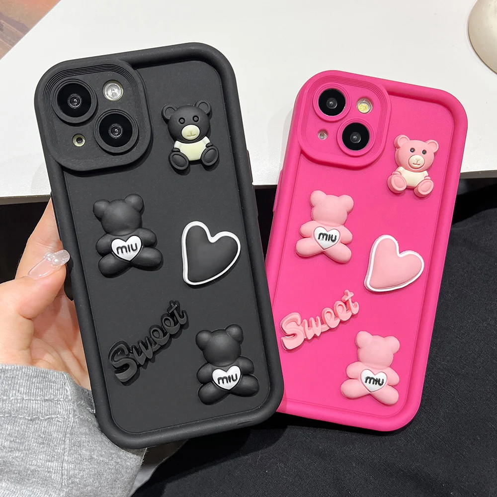 Luxury Cute Bear Phone Case For iPhone 16 Pro Max Funda iPhone