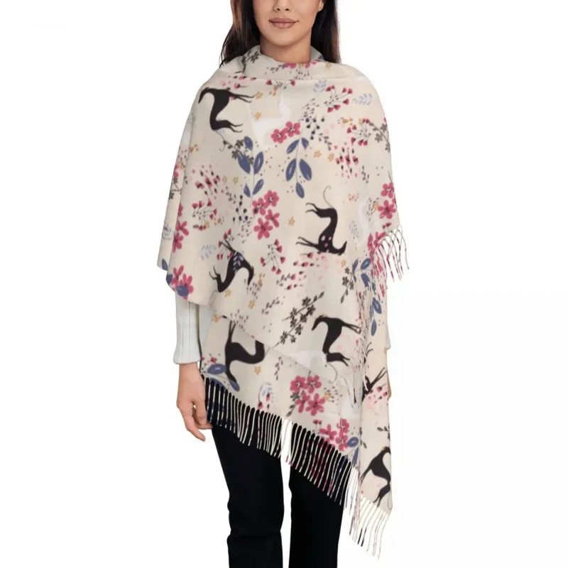 

Customized Print Greyhound Sighthound Flower Love Scarf Women Men Winter Warm Scarves Animal Whippet Dog Shawl Wrap