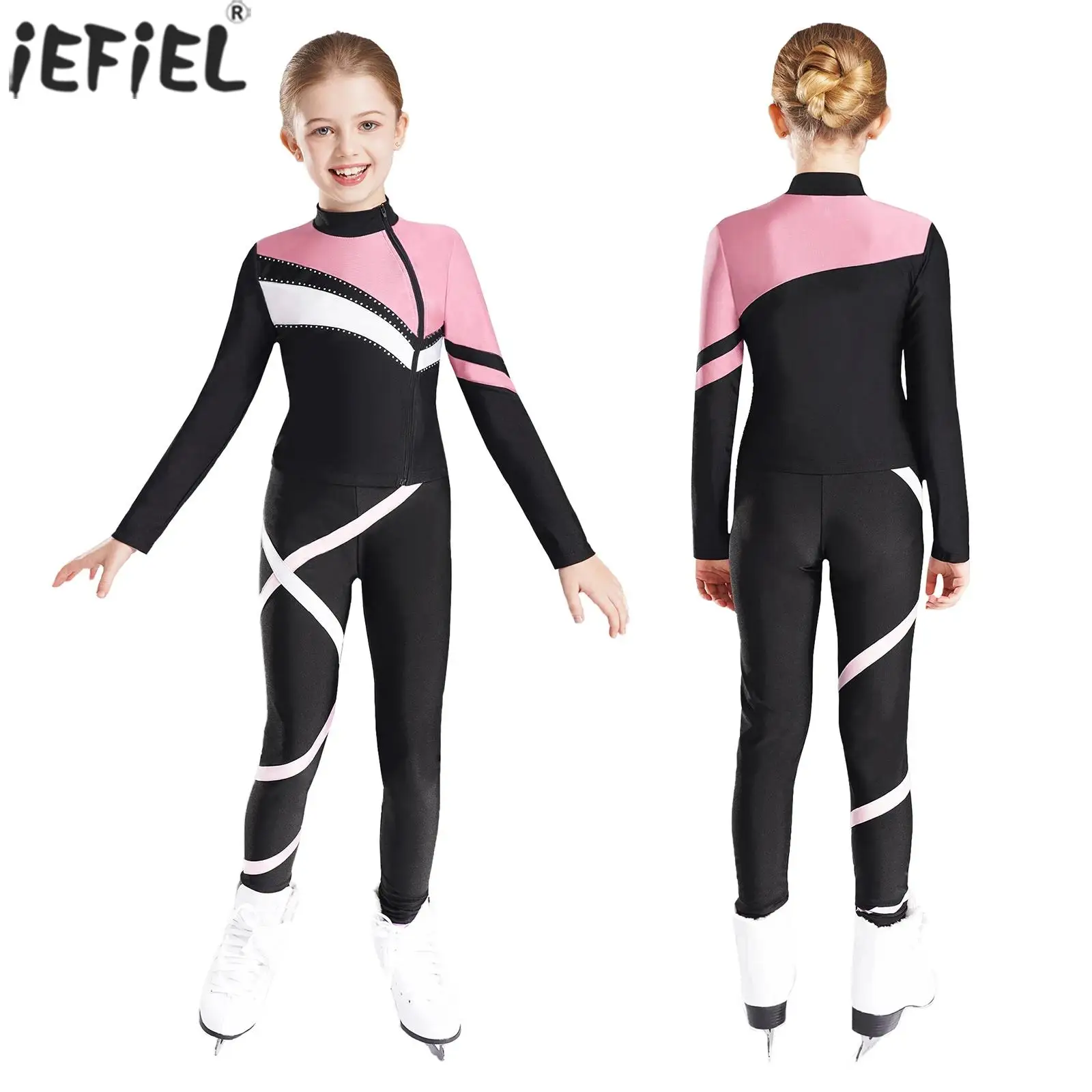Kids Clothing Set Kids Sports Suit Children Sports Suit Kids Girls Figure Skating Gymnastic Sports Suit Long Sleeve Athletic Sweatshirt Top Leggings Yoga Workout Running Tracksuit