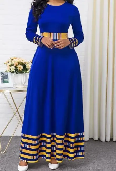 

Elegant Party Dresses for Women 2023 New Fashion Round Neck High Waist Contrasting Color Stitching Swing Dress