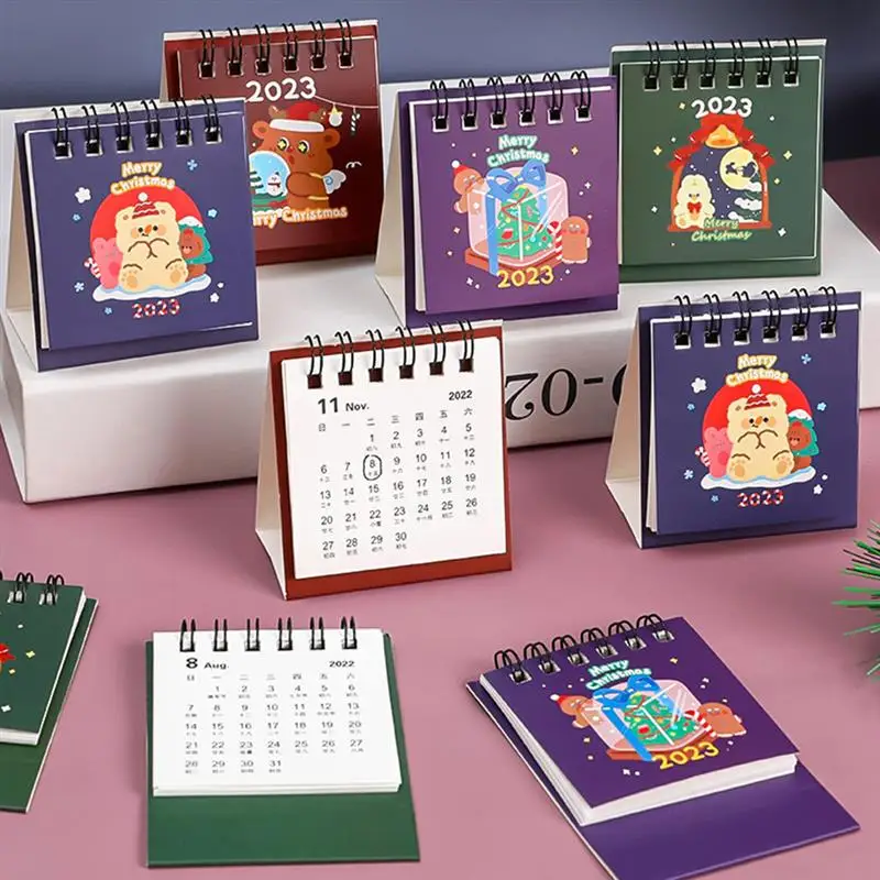 Tanie 4 szt. Kalendarz świąteczny biurko 2023 pulpit Mini biuro miesięczne