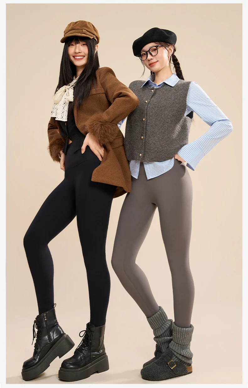 BIVIGAOS Upscale Zero Polyester Fall Winter Warm Sharkskin Leggings Women Fleece Heating High Elastic 10A Antibacterial Leggings