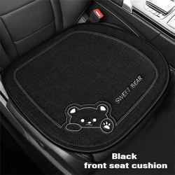 Luxury Linen Cartoon Bear Car Seat Cushion - Women's Cute Anti - Slip & Breathable Protective Cover (Black Front Seat)