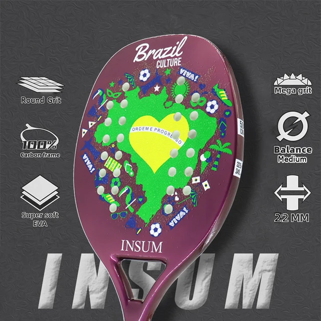 INSUM-Beach Tennis Racket with EVA Soft Full Carbon Fiber Surface, Men and Women 3