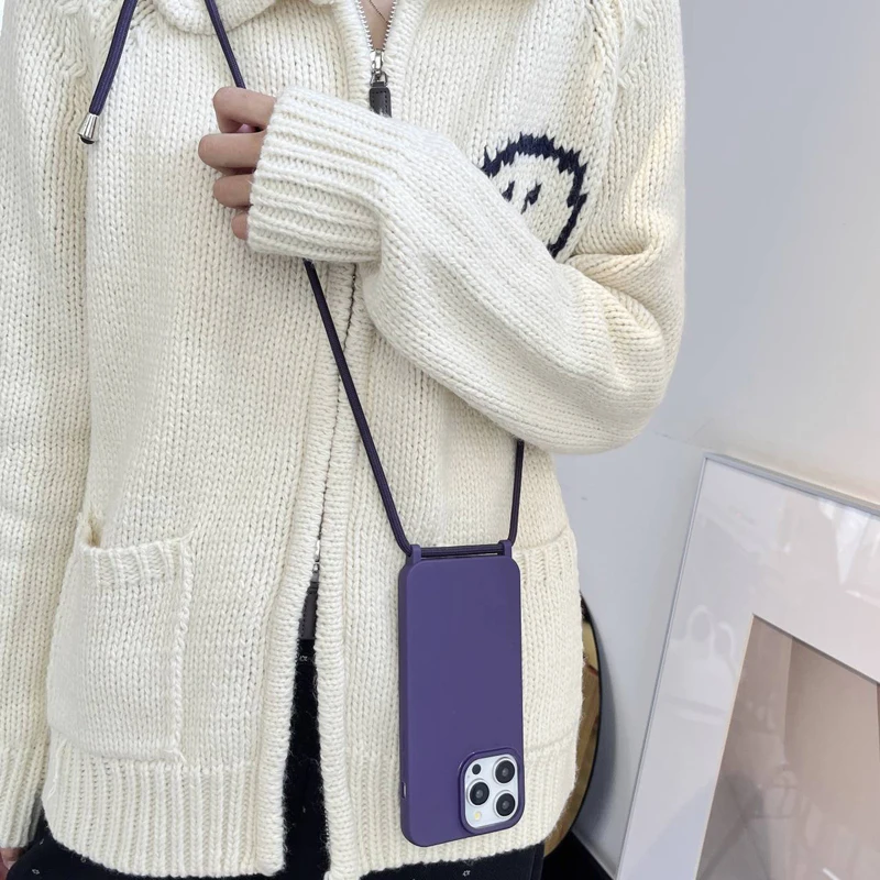 Crossbody Necklace Lanyard Cord Strap Phone Case For iPhone 11 12 13 14 15 Pro XS Max XR X Candy Color Soft_voghion.com