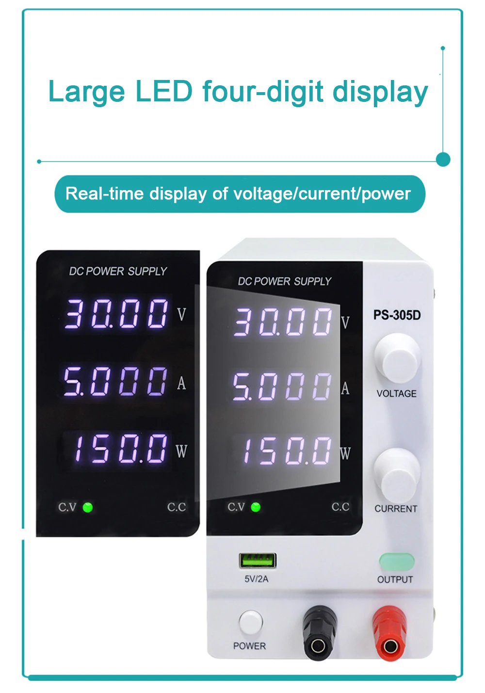 Description Picture 5 of itemUSB DC Regulated Laboratory Power Supply Adjustable 30V 5A Voltage Regulator Stabilizer Switch Bench Power Source ON/OFF