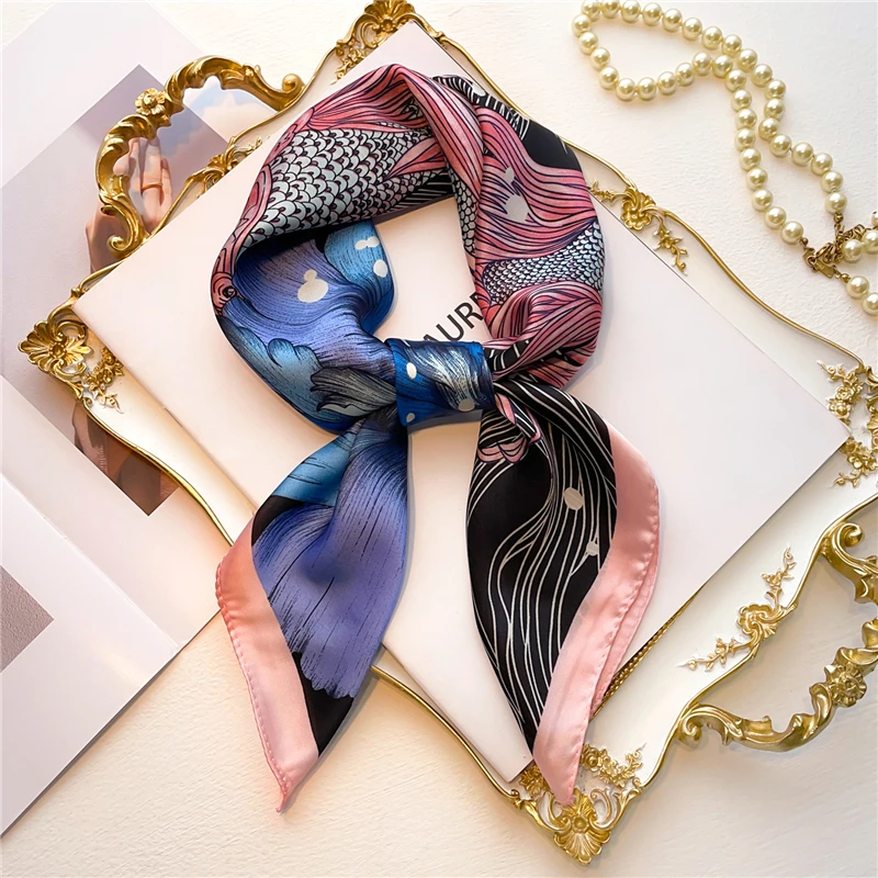 Silk Square Scarf Women Satin Bandana Print  Scarves Head Band Fashion Lady Hair Shawl and Wrap Female Neckerchief Hijab 2022
