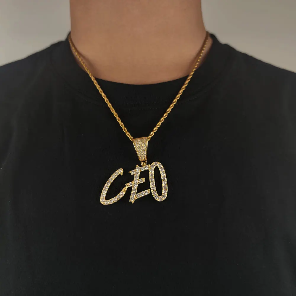 Rapper Rock Hip Hop Jewelry High Quality Zircon Stitching Name Letter Pendants Necklace For Men