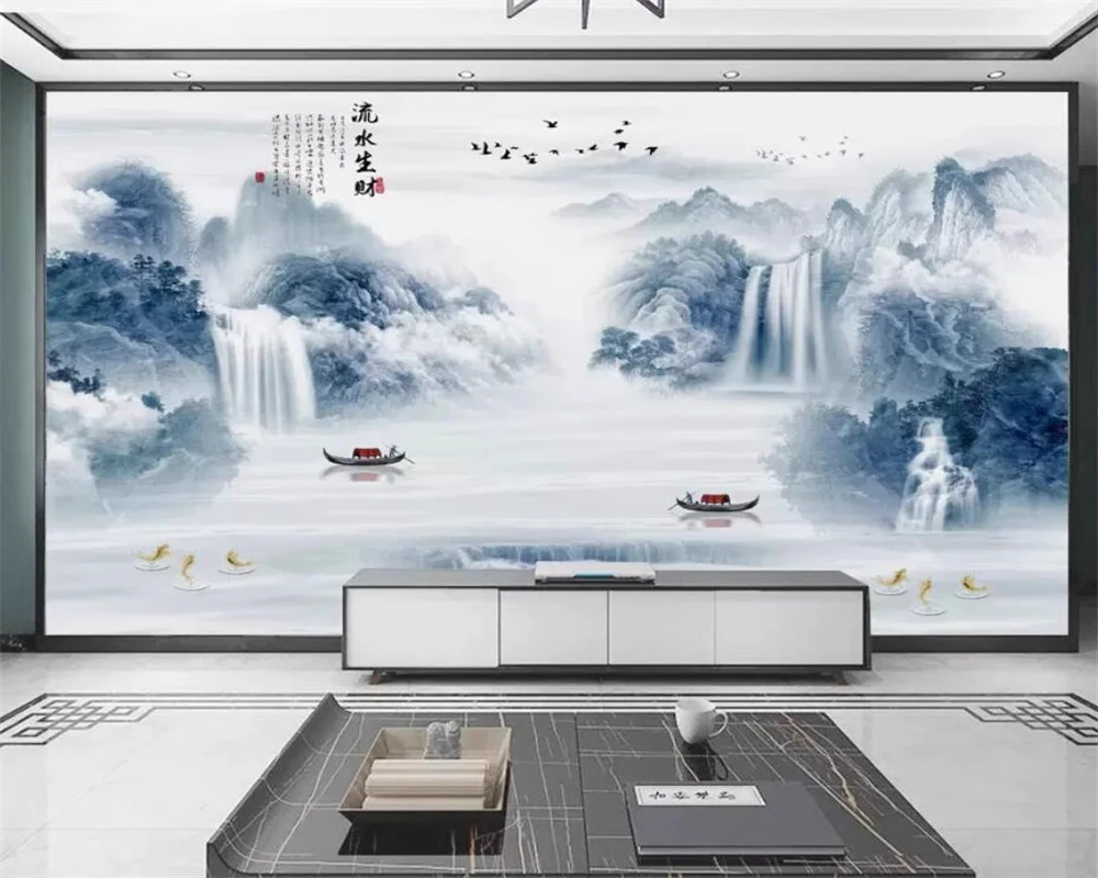 beibehang Customized modern and latest bedroom, living room, new Chinese style landscape, multiple material background wallpaper beibehang custom wallpaper new chinese style modern light luxury abstract ink landscape landscape wall painting papier peint