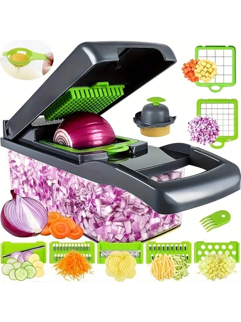 14/16pcs/Set, Vegetable Chopper, Multifunctional Fruit Slicer, Manual Food  Grater, Vegetable Slicer, Cutter With Container And Hand Guard, Onion Mince