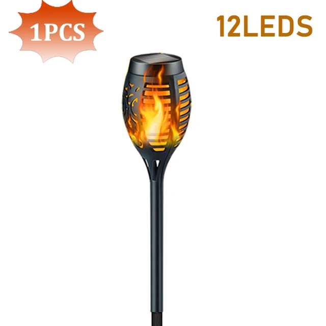 Outdoor Solar LED Torch Lights Sunlights Flashlight Waterproof Garden Decoration Lantern For Patio Street Balcony Yard Pathway 12LED-1PACK