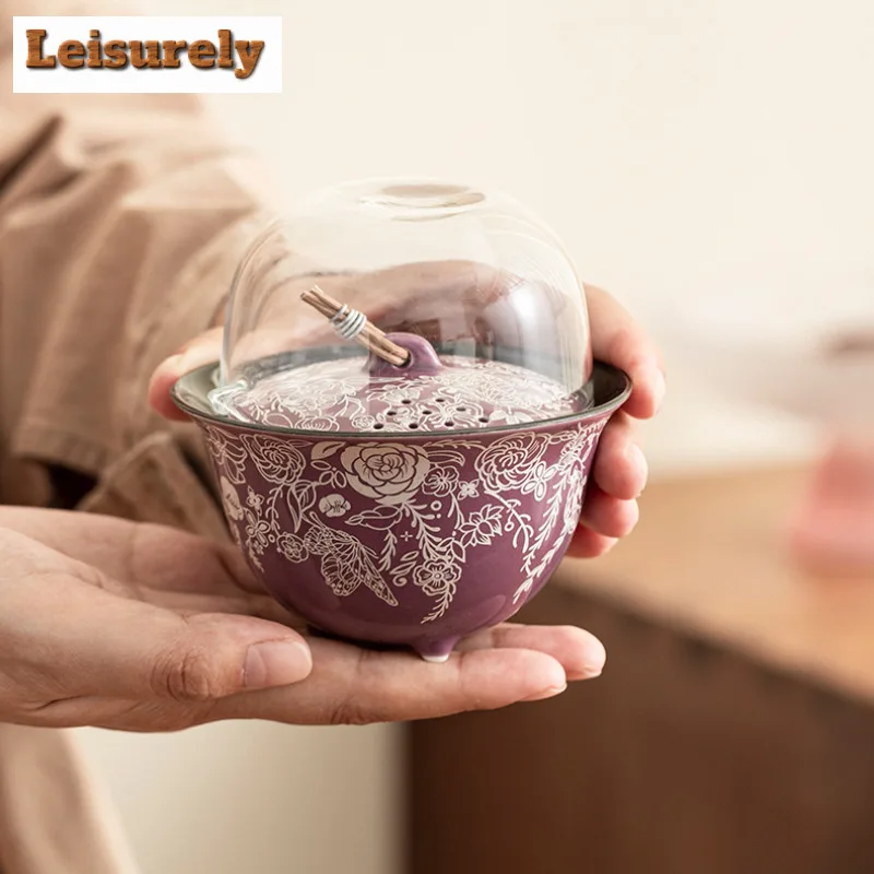 Gilt Silver Ceramic Travel Tea Set Kit Antique 1 Bowl 3 Cups Tea Maker Organizer Portable Camping Tote Bag Supplies Decoration