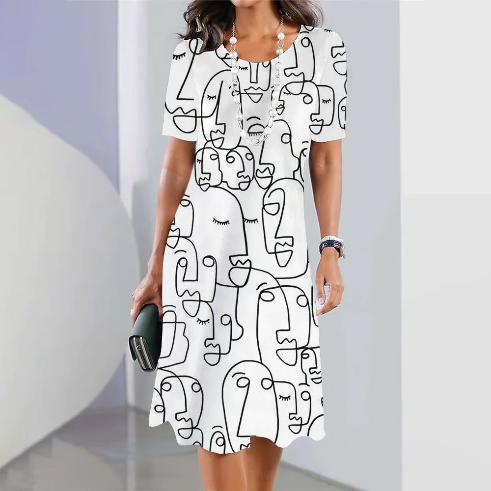 

Womens Dresses 2023 New 3d Art Face Print Short Sleeve Clothes Fashion Loose Skirt Summer Lady Oversized Vacation Dresses 5xl