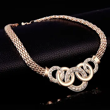 5PCS Fashion Jewelry Set Rings Necklace Earrings Bracelet High Performance Golden-Color Rhinestone Jewelry For Women