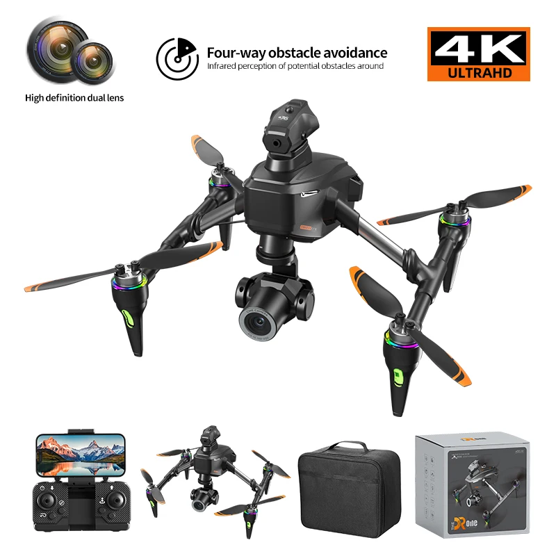 4K Dual Camera RC Drone Toy with Colorful Lights