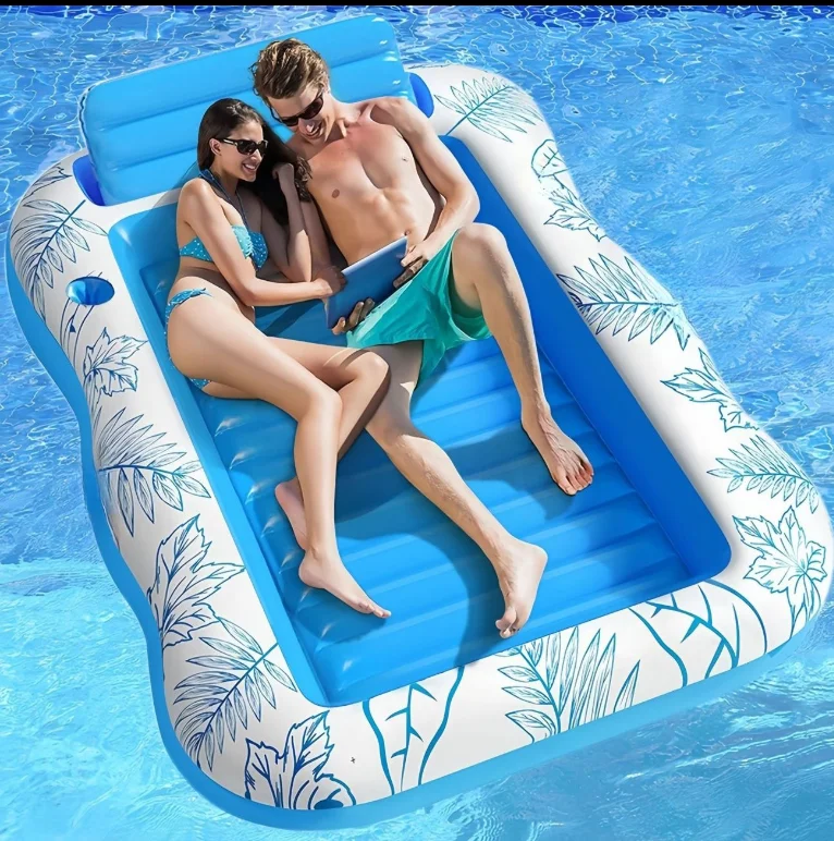PVC inflatable bule float row float bed boat ride adult swimming ring water