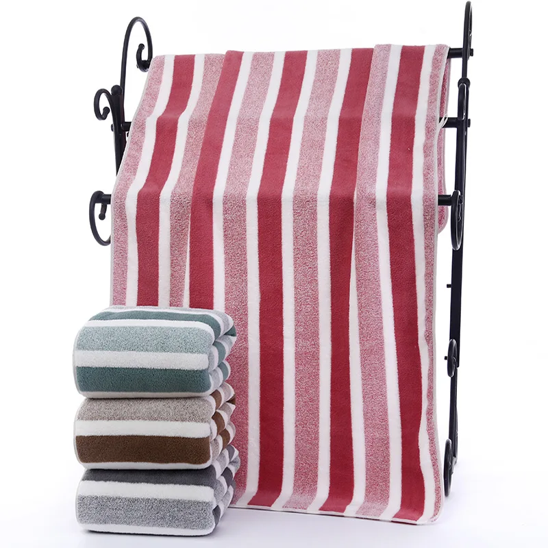 2PCS Bath Towel Striped Pattern Thickened Absorbent Towel 5