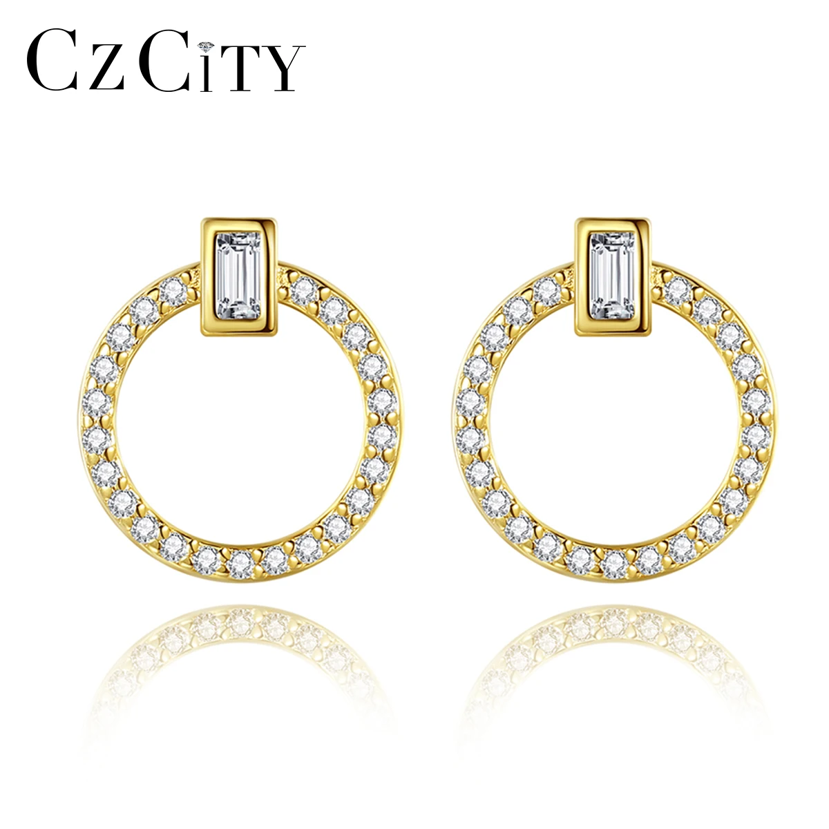 

CZCITY Fashion Grace Stud Earrings for Women 925 Sterling Silver Fine Jewelry Round Pave CZ Pendientes Femme Bijoux Wedding Gift