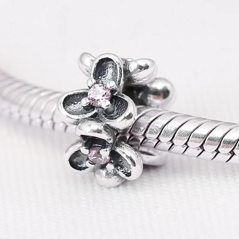 Sterling Silver Flower Charm Spacer – Retro Bead For Bracelets & Necklaces, Cubic Zirconia
