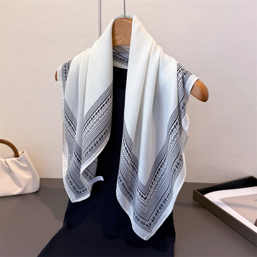 Luxus Einfarbig Quadrat Schal Für Frauen Baumwolle Leinen Gefühl Hals Schal Schal Warp Elegante Halstuch Bandanas Drucken Hijab – Detail 5