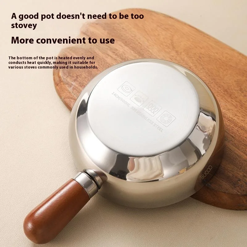 Description Picture 5 of item14cm Stainless Steel Breakfast Bowl, Fruit Salad, Yogurt and Cereal Bowl Walnut Wood Single-person Small Pot