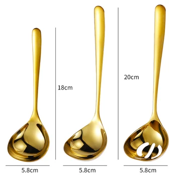Manico lungo Cucchiaio da zuppa dorato Mestolo Stoviglie da cucina per la casa Cucchiai in acciaio inossidabile Scoop Colino Utensili da cucina Utensili da cucina 1