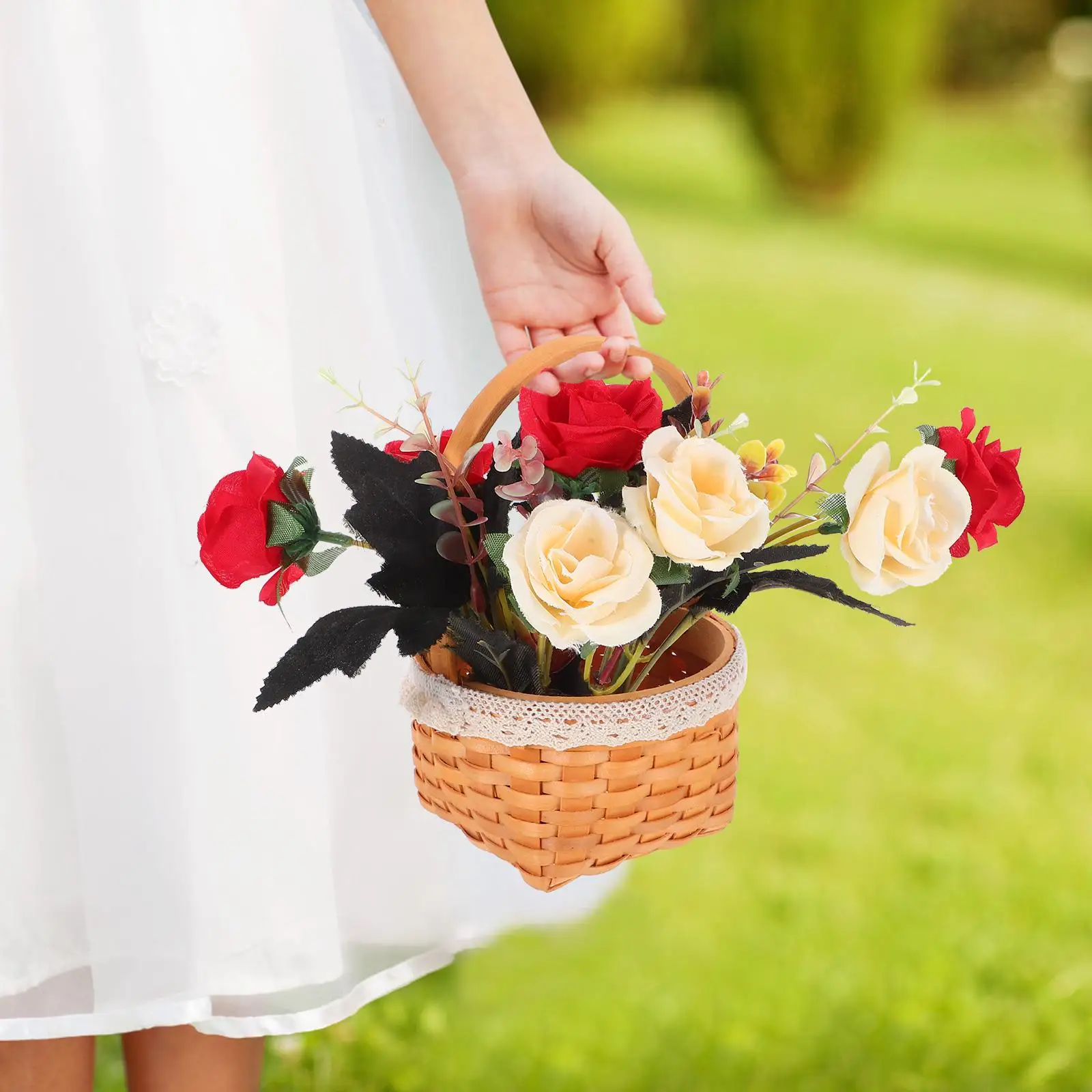 Mini Shopping Basket Flower Storage Egg Baskets for Fresh Eggs Easter Girl Candy Wood Children's Woven Arrangement Collecting 2