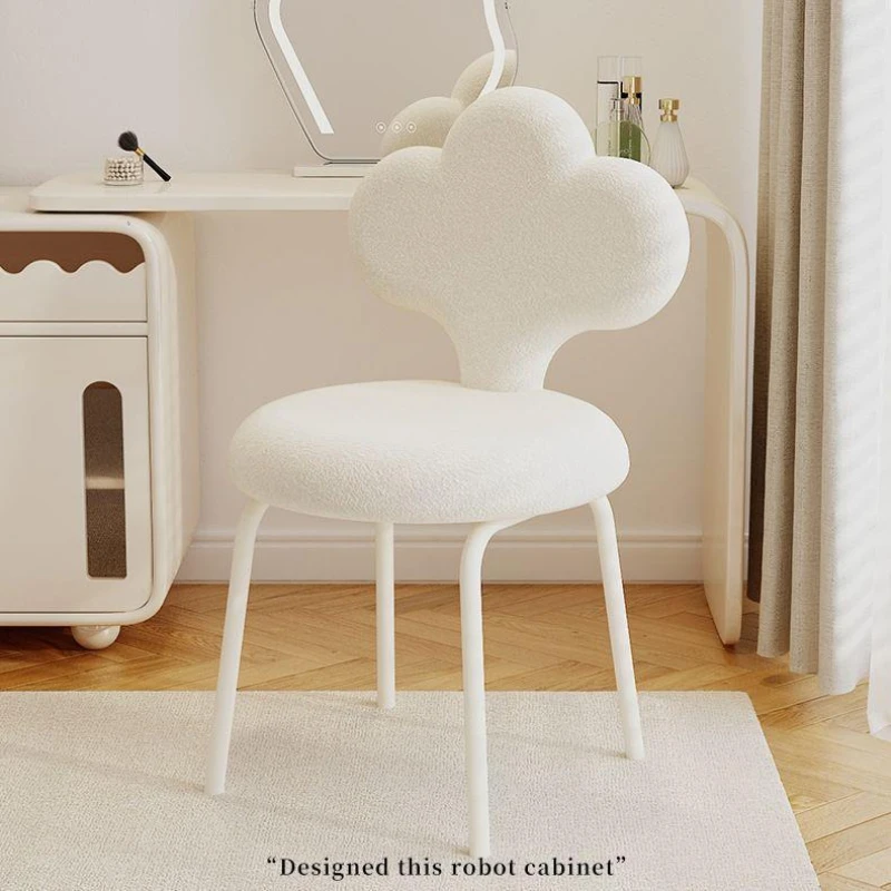 

Modern small apartment home bedroom dressing chair simple cream style lamb fleece cloud dining chair nail shop back chair